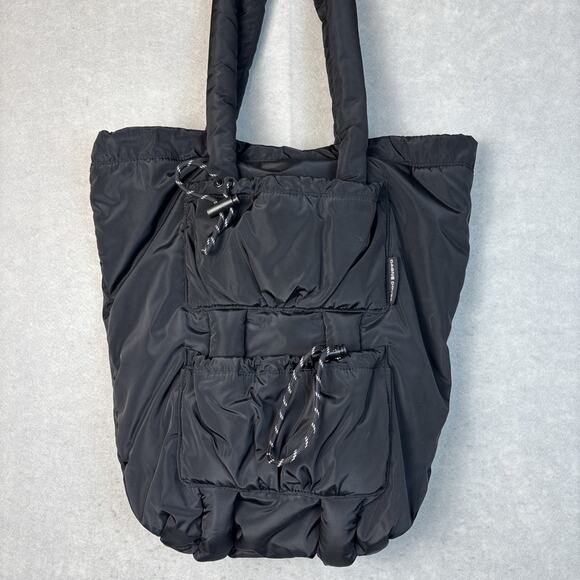 Dagne Dover Jemi Black Puffer Quilted Shoulder Laptop Cargo Tote Handbag Travel - Picture 1 of 6
